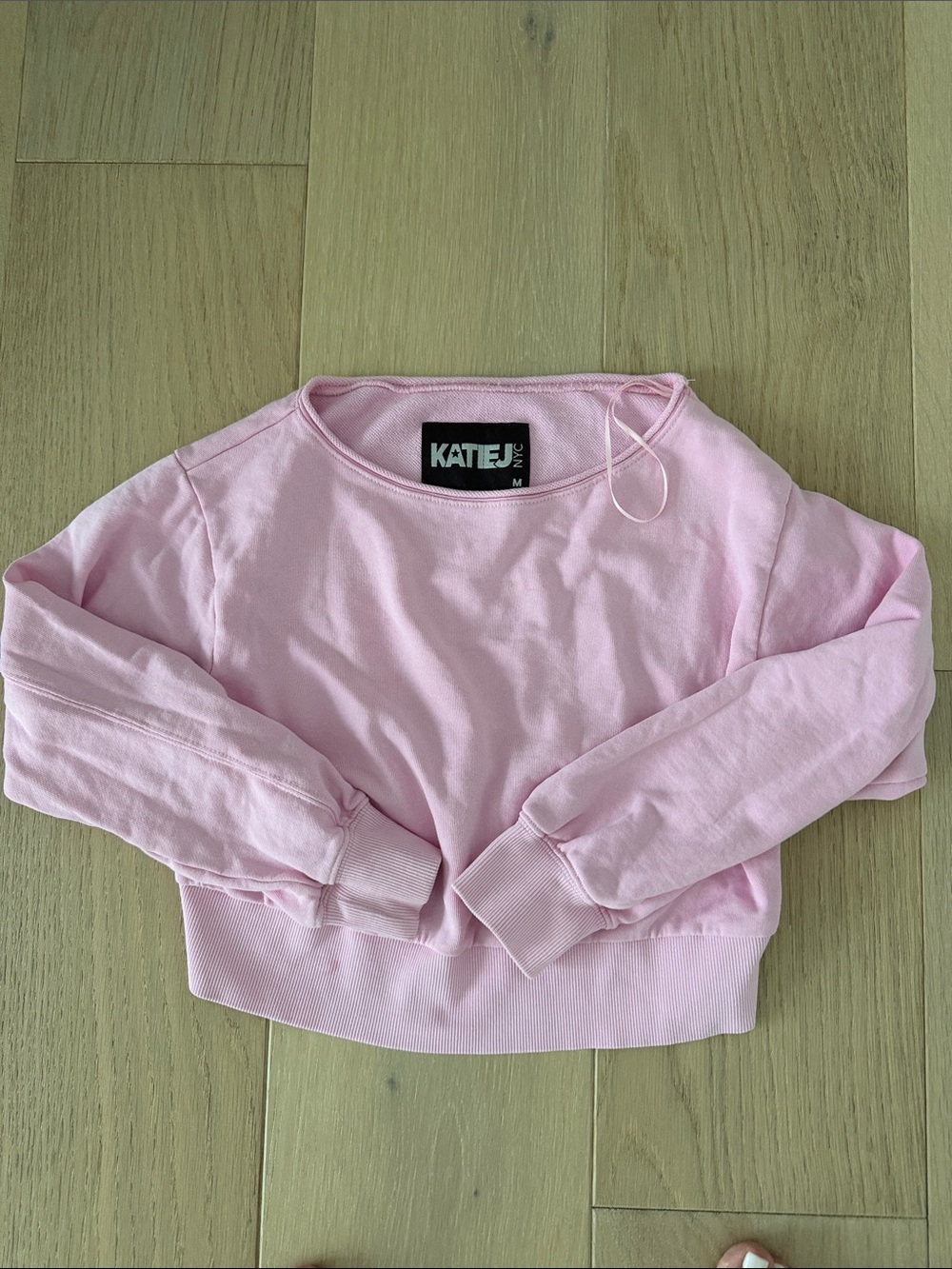 Katie J NYC Light Pink Cropped Crewneck Sweatshirt